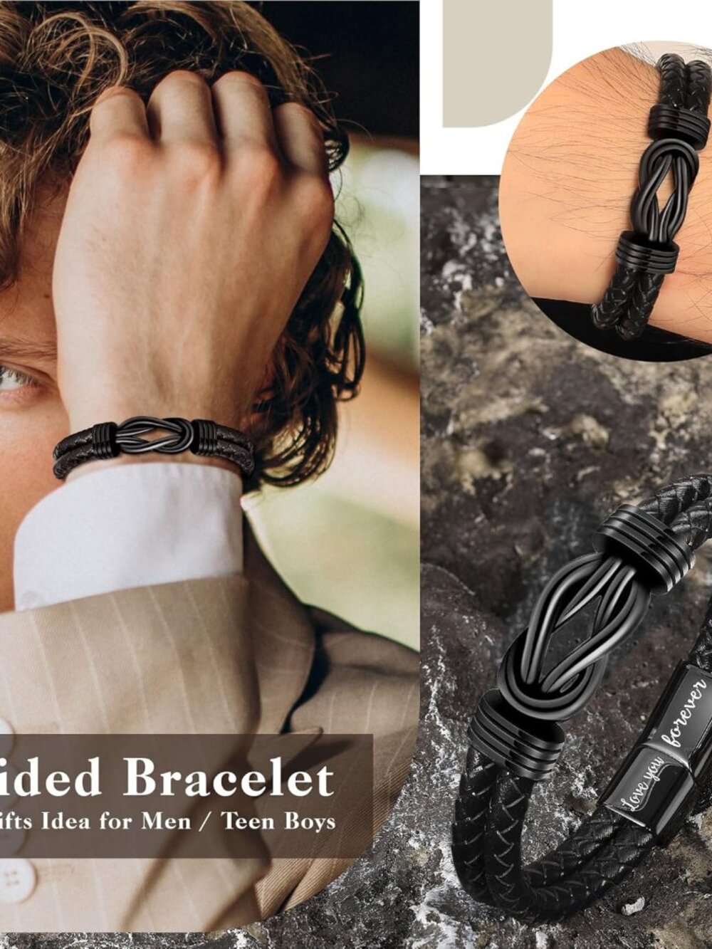 Gifts for Men, Fathers Day Bracelet Gifts for Boyfriend Leather Bracelets for Me - Picture 2 of 6